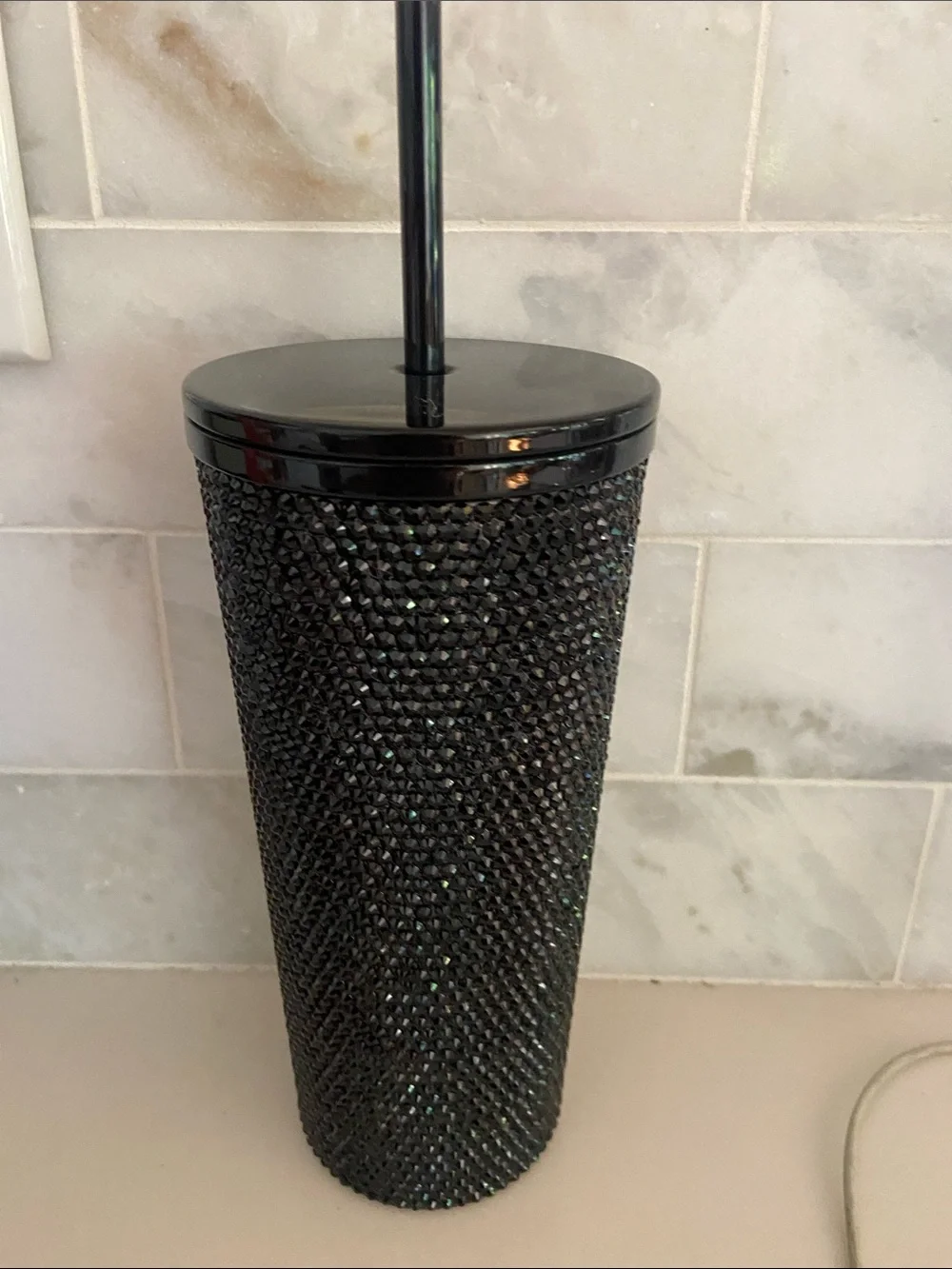 Black Crystal-Embellished Toilet Brush with Gloss Handle
